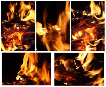 Composite image - close-up of fire and flames on a black background Stock Photos