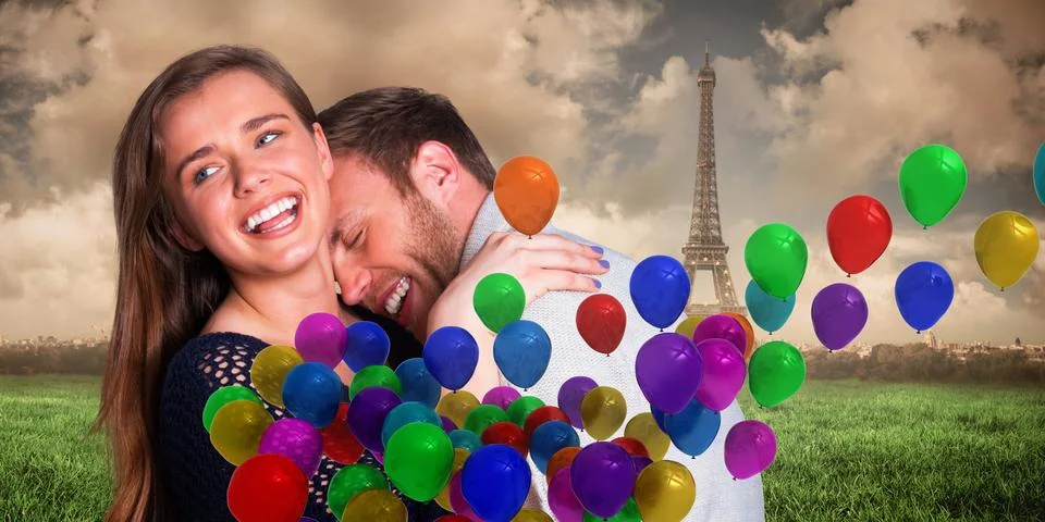 Composite image of close up of happy young couple Ilustração Stock