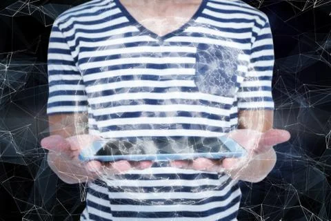 Composite image of close up of man holding tablet 写真素材