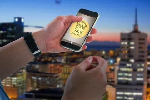 Composite image of close-up of man holding mobile phone Stock Photos