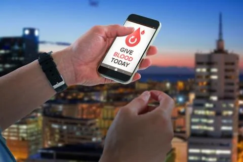 Composite image of close-up of man holding mobile phone Stock Photos
