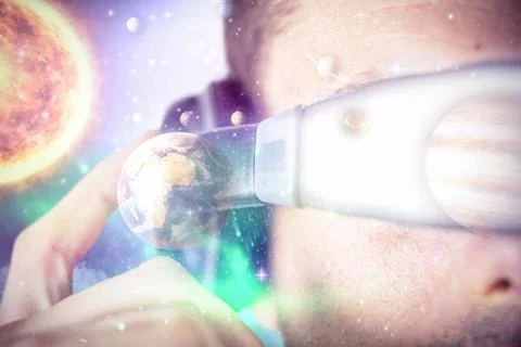 Composite image of close up of man using virtual reality 3d Foto stock