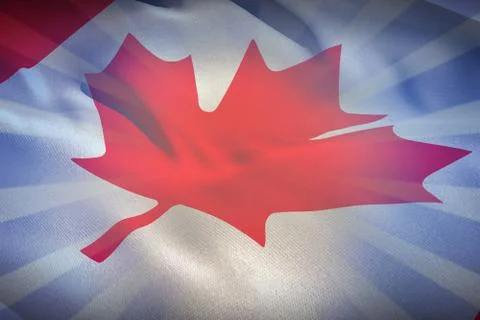 Composite image of close-up of maple leaf on canadian flag Foto stock