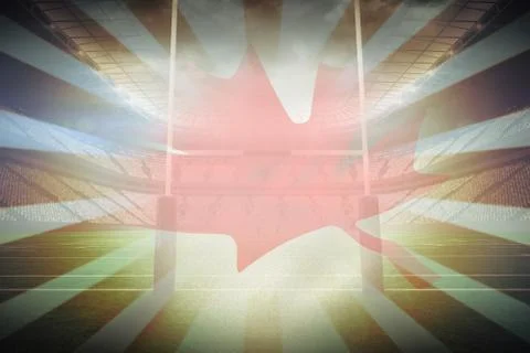 Composite image of close-up of maple leaf on canadian flag Stock Photos