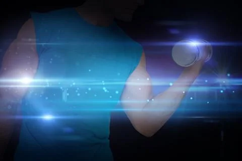 Composite image of close-up mid section of fit man exercising with dumbbell Stock Illustration