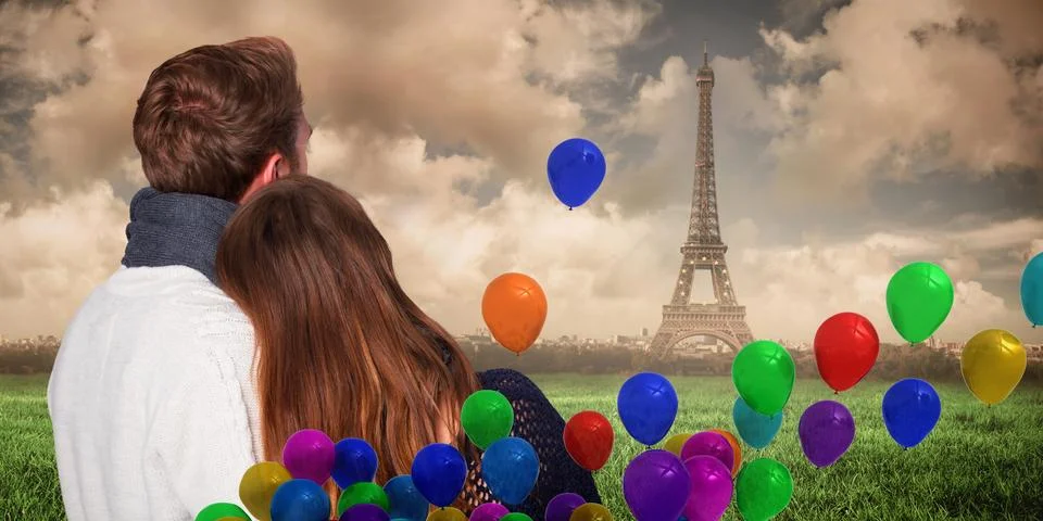 Composite image of close up rear view of romantic couple Fotos Stock
