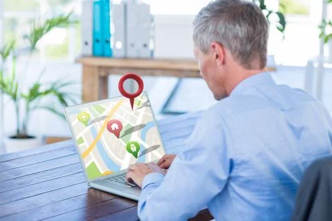 Composite image of close-up of red map pointer Stock Photos