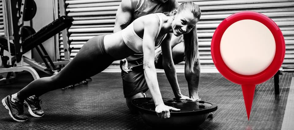 Composite image of close-up of red map location marker 写真素材