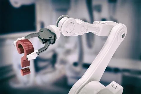Composite image of close up of robotic arm with red question mark 3d Stock Illustration