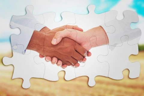 Composite image of close-up shot of a handshake in office Stockillustratie
