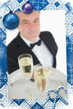 Composite image of close up of tray with glasses of champagne Illustrazione stock