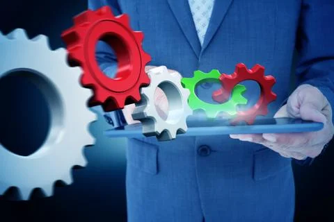 Composite image of  close up view of businessman using tablet computer Illustrazione stock