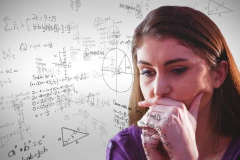Composite image of close up of woman thinking Stock Photos