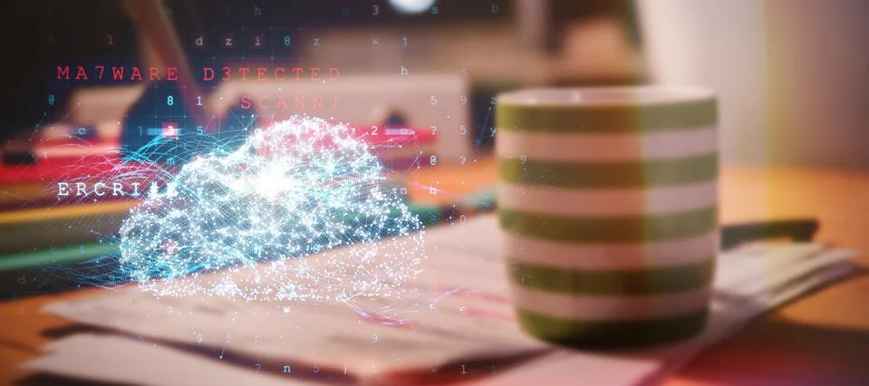 Composite image of cloud and malware detected on binary background Stockfoto's