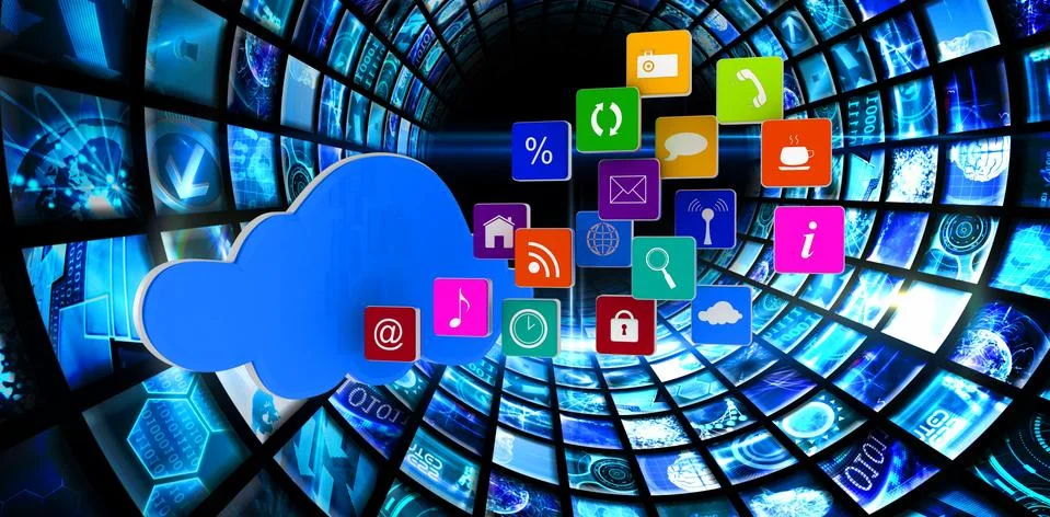 Composite image of cloud with apps イラスト素材