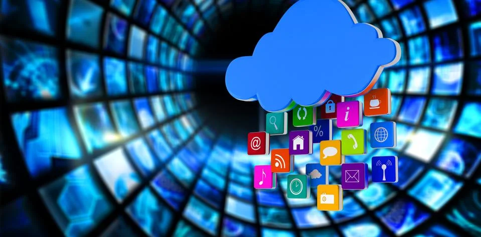 Composite image of cloud with apps Illustrazione stock