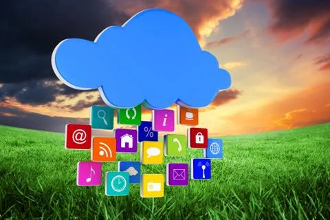 Composite image of cloud with apps Illustrazione stock