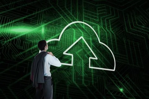 Composite image of cloud computing and businessman looking Illustrazione stock