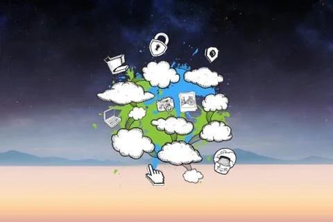 Composite image of cloud computing brainstorm on paint splashes Stock Illustration