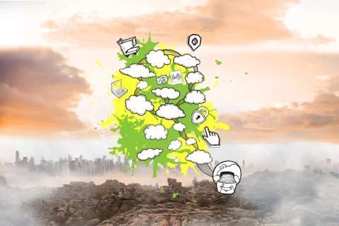 Composite image of cloud computing concept on paint splashes Stock Illustration