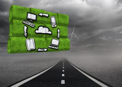 Composite image of cloud computing cycle on abstract screen Stock Illustration