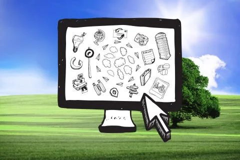 Composite image of cloud computing doodles on computer screen Stock Illustration