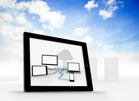 Composite image of cloud computing graphic on tablet screen イラスト素材
