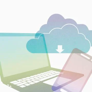 Composite image of cloud computing symbol with laptop and smart phone against 스톡 일러스트
