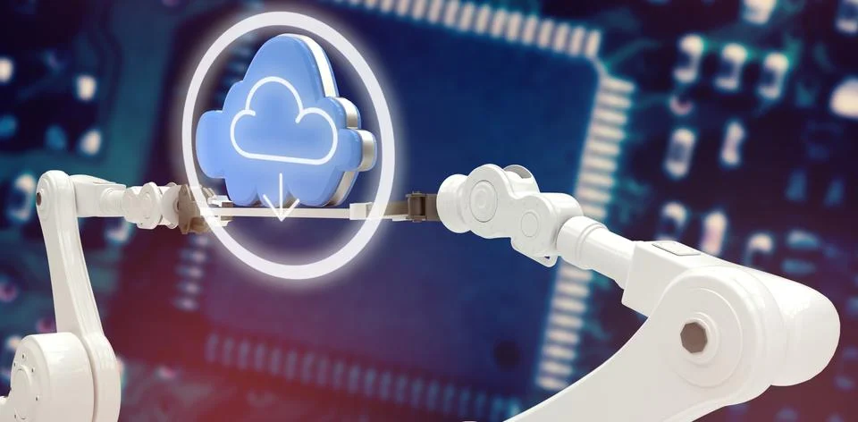 Composite image of cloud icon with arrow sign in circle Stock Photos