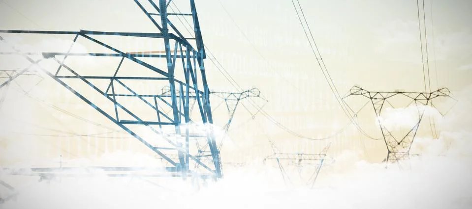 Composite image of clouds and binary coded computer screen 写真素材