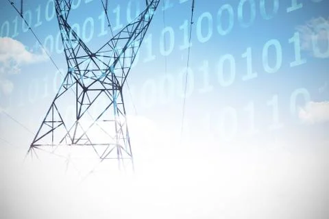 Composite image of clouds around binary codes 写真素材