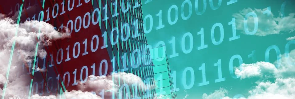 Composite image of clouds around binary codes Stock Photos