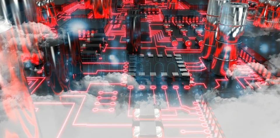 Composite image of clouds over binary coded screen Stock Illustration