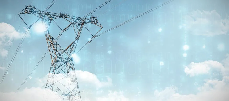 Composite image of clouds over binary coded screen 写真素材