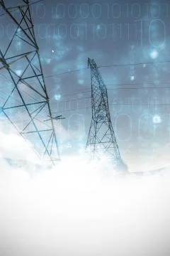 Composite image of clouds over binary coded screen Stock Photos