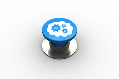 Composite image of cogs and wheels in cloud graphic on button Stock Illustration