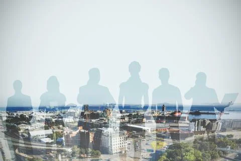 Composite image of colleagues standing over white background Stock Photos