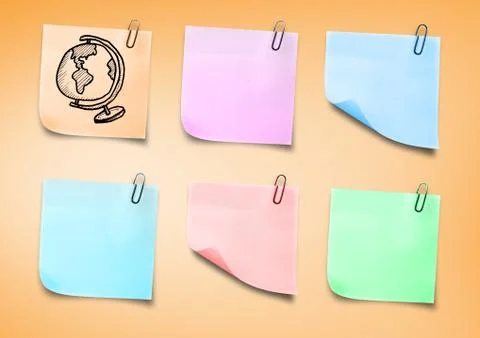 Composite image of colored Sticky Note World against orange background Stock Photos