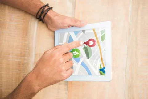 Composite image of colorful navigation pointers with various representations on Stock Photos