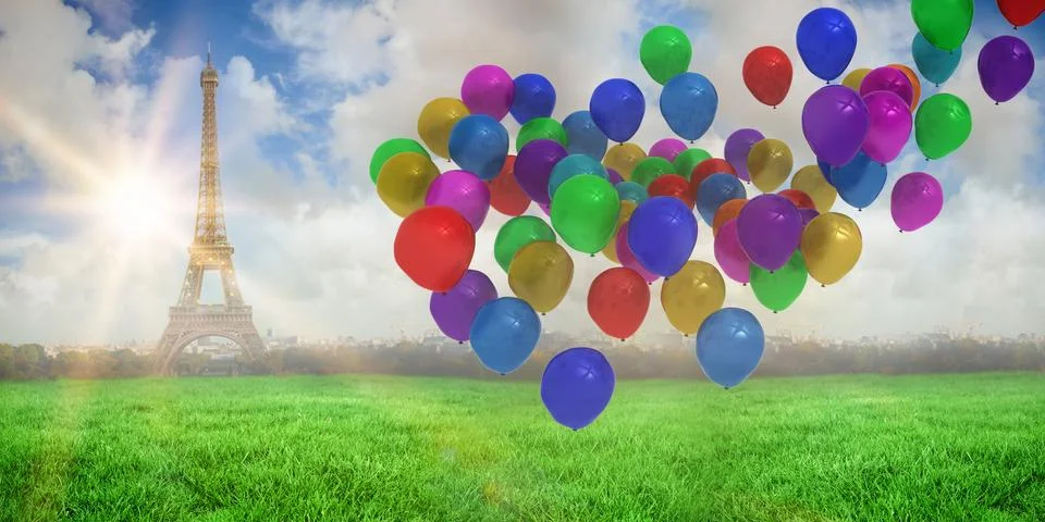 Composite image of colourful balloons 스톡 일러스트