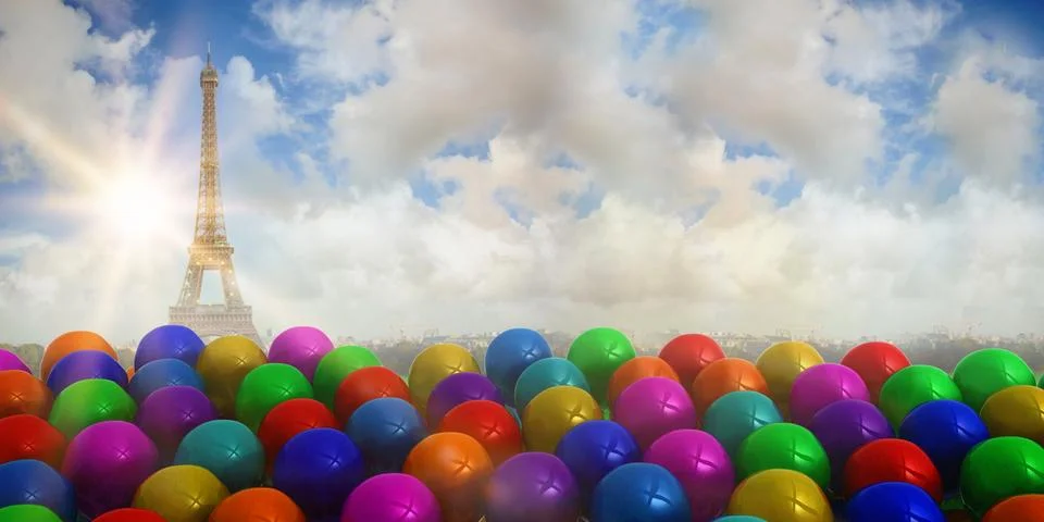 Composite image of colourful balloons 스톡 일러스트