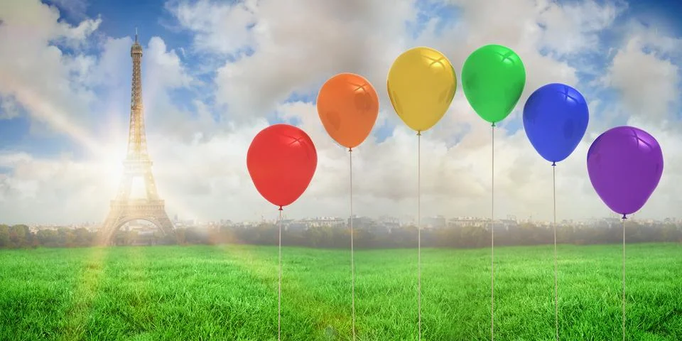 Composite image of colourful balloons 스톡 일러스트