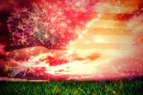 Composite image of colourful fireworks exploding on black background Stockillustratie