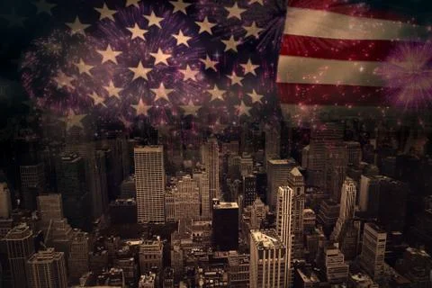 Composite image of colourful fireworks exploding on black background Stock Illustration