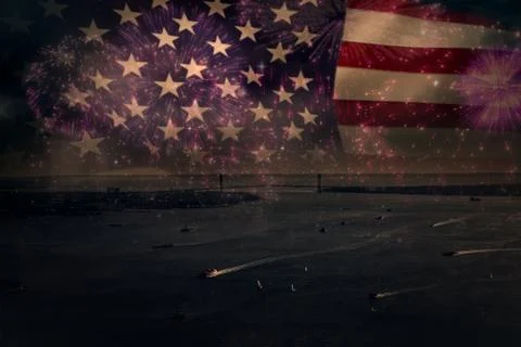 Composite image of colourful fireworks exploding on black background Illustrazione stock