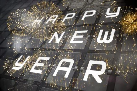 Composite image of colourful fireworks exploding on black background Illustrazione stock