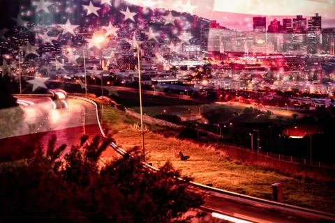 Composite image of colourful fireworks exploding on black background 写真素材