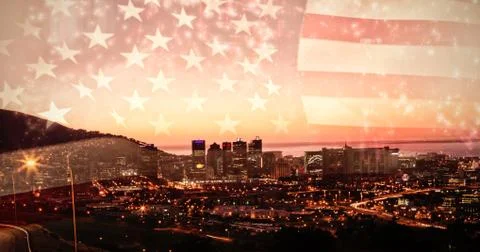 Composite image of colourful fireworks exploding on black background 写真素材