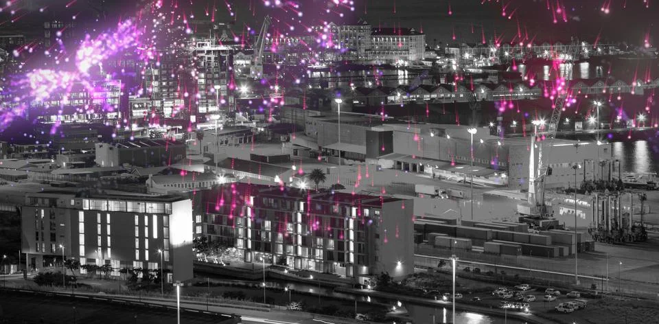 Composite image of colourful fireworks exploding on black background 写真素材