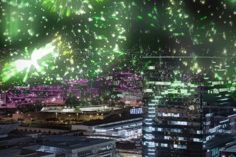 Composite image of colourful fireworks exploding on black background Stock Photos